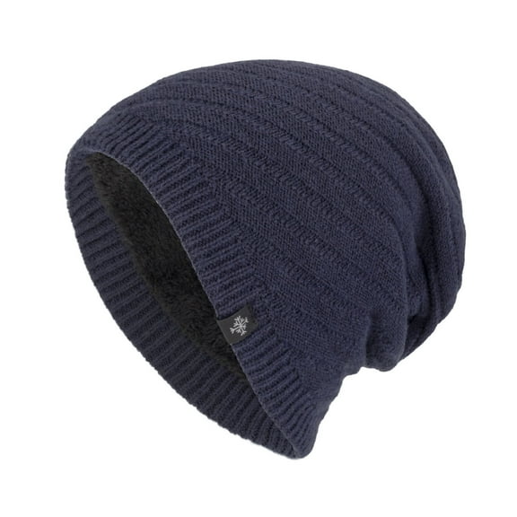 Beanie for Men Women Warm Winter Knit Cuffed Beanie Men's Warm Knitted Wool Hat With Winter Plush Thickened Cropping Head Men's Outdoor Hat Navy