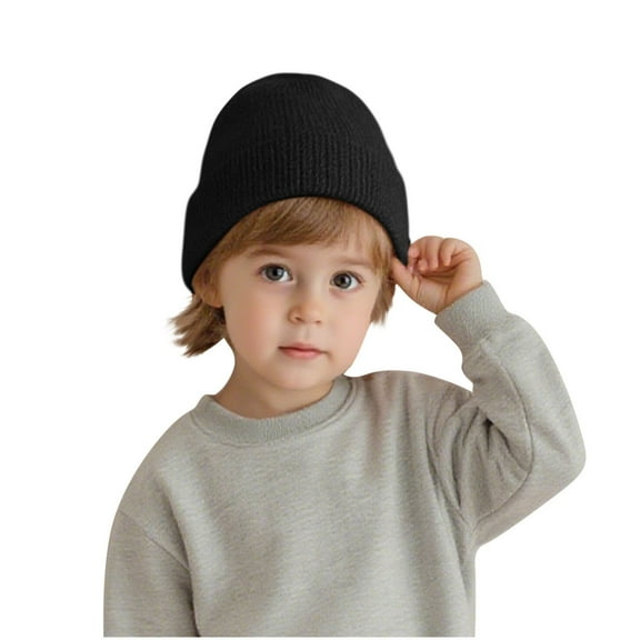 Beanie for Toddler Boys Girls Kids Outdoor Causal Winter Hat Ribbed Knit Winter Warm Cap Baby Cuffed Caps