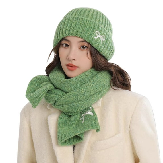 Beanie for Women Fleece Womens Scarves Set Winter Fashion Must Have Beanies Wool Green Scarf