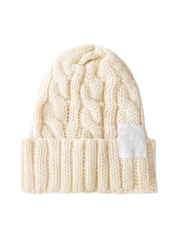 Beanie for Women Men BWASD Casual Thick Warm Knitted Cuffed Hat Loose Fit Slouchy Solid Color Skull Cap for Outdoor Sports Daily Wear Fashion White