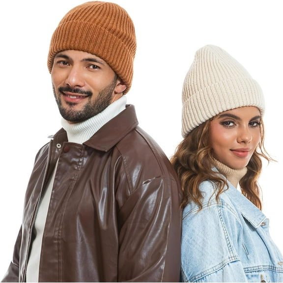 Beanie for Women Men, Unisex Wool Knit Warm Fleece Lined Cuffed Winter Hat Cap 1Pack