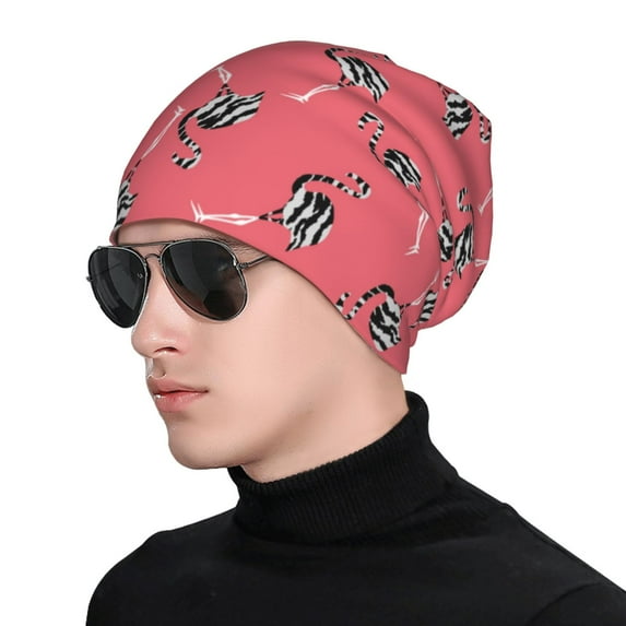 Beanie for Women Men, flamingo zebra print pink Soft Beanie Hats Winter Knit Caps Unisex Ski Hat