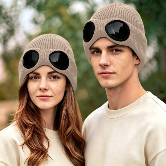 Beanie with Goggle Knitted Ski Hat Boggle Fall Outfits for Man & Women