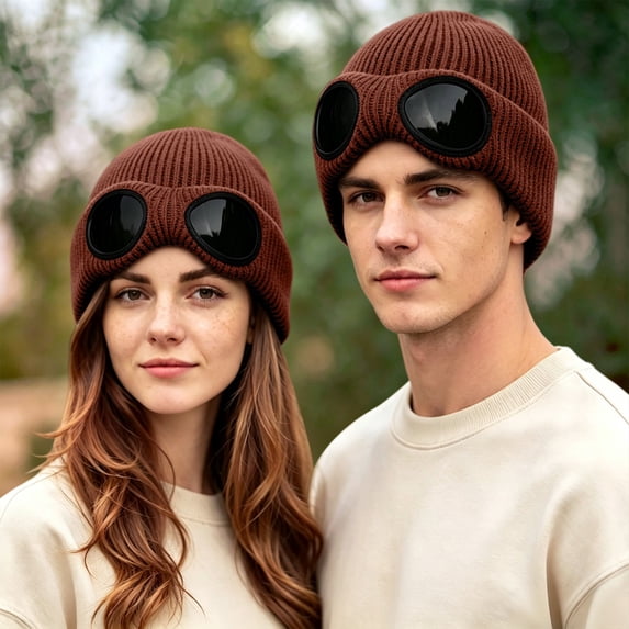 Beanie with Goggle Knitted Ski Hat Boggle Fall Outfits for Man & Women