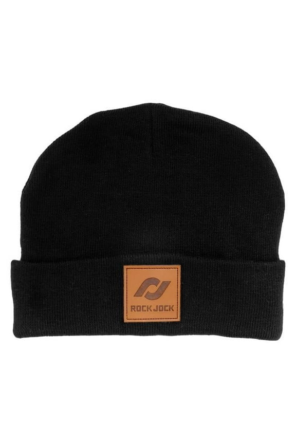 Beanie with Leather Patch Hat, Black