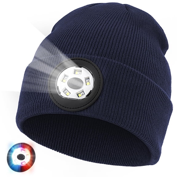 Beanie with Light, Unisex USB-C Rechargeable Headlamp Beanie Flashlight Beanie Hat for Men Women 5 LED Super Brightness Black