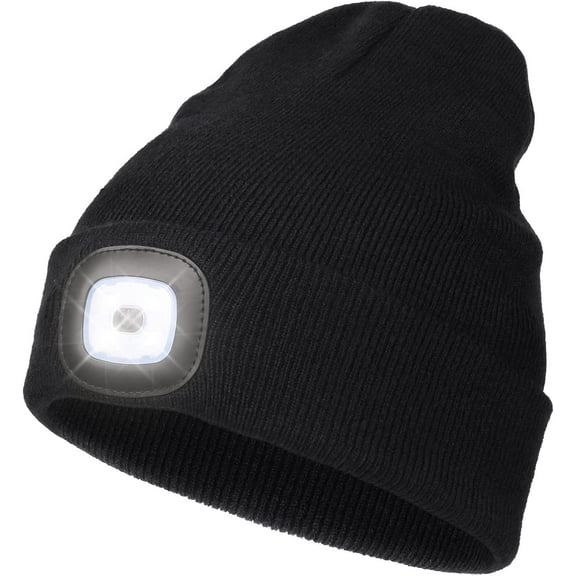 Beanie with Light for Kids, USB Rechargeable Hands Free LED Headlamp Cap Winter Knitted Night Lighted Hat