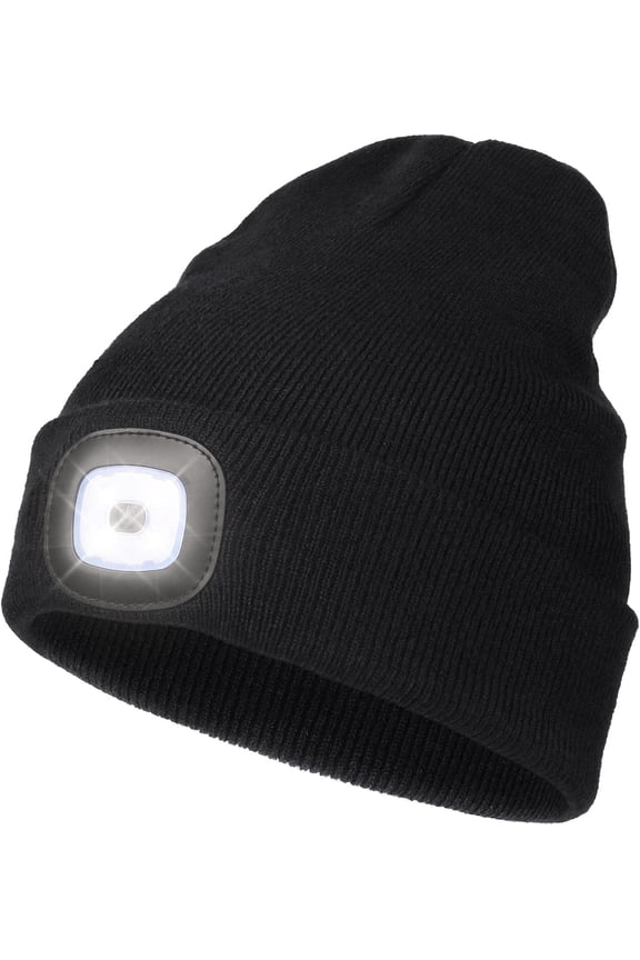 Beanie with Light for Kids, USB Rechargeable Hands Free LED Headlamp Cap Winter Knitted Night Lighted Hat