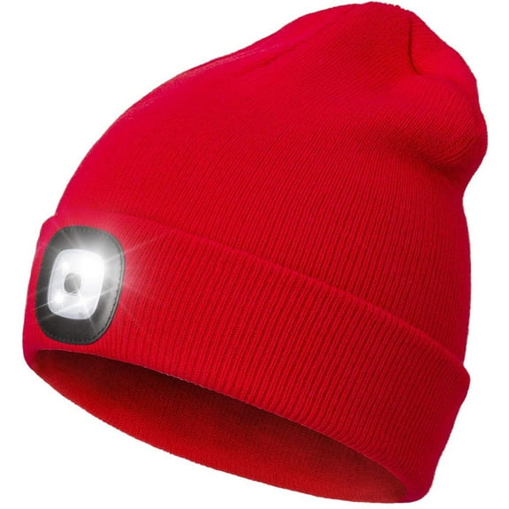 Beanie with Light for Kids, USB Rechargeable Hands Free LED Headlamp Cap Winter Knitted Night Lighted Hat