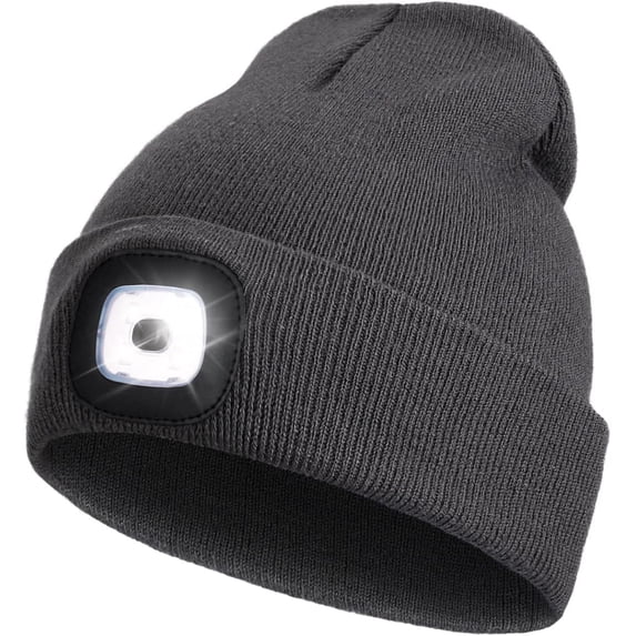 Beanie with Light for Kids, USB Rechargeable Hands Free LED Headlamp Cap Winter Knitted Night Lighted Hat