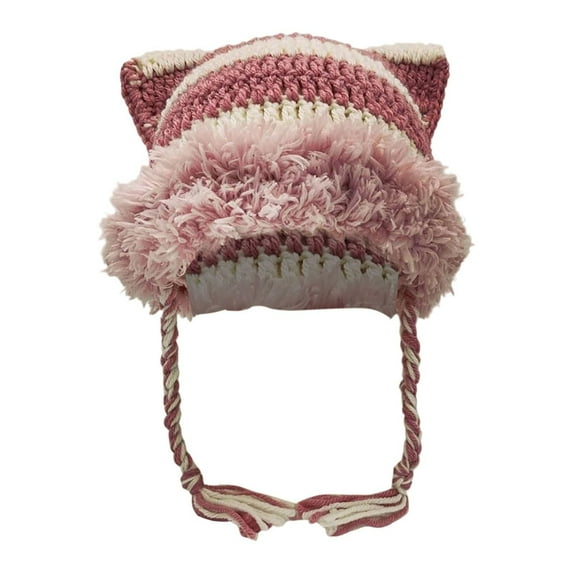 Beanies Cat Beanie Beanie Goth Knit Hat Grunge Crochet Hats for Women Accessories, Women's Hand-Knitted Star Striped -Ear Braid Hat With Ear Protectioned, Christmas Hat Best Gifts Versatile Cap