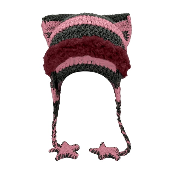 Beanies Cat Beanie Y2k Beanie Goth Knit Hat Grunge Crochet Hats for Women y2k Accessories,One Size