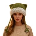 thumbnail image 1 of Beanies Cat Ear Beanie Y2k Beanie with Pom Poms Star Accessories Goth Knit Hat Crochet Knitted Hats for Women y2k Slouchy Skully Caps, 1 of 4