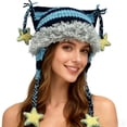 thumbnail image 1 of Beanies Cat Ear Beanie Y2k Beanie with Pom Poms Star Accessories Goth Knit Hat Crochet Knitted Hats for Women y2k Slouchy Skully Caps, 1 of 4