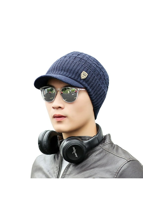 Hat Men Warm Baggy Weave Crochet Winter Wool Knit Ski Caps Hat Baseball Cap Navy