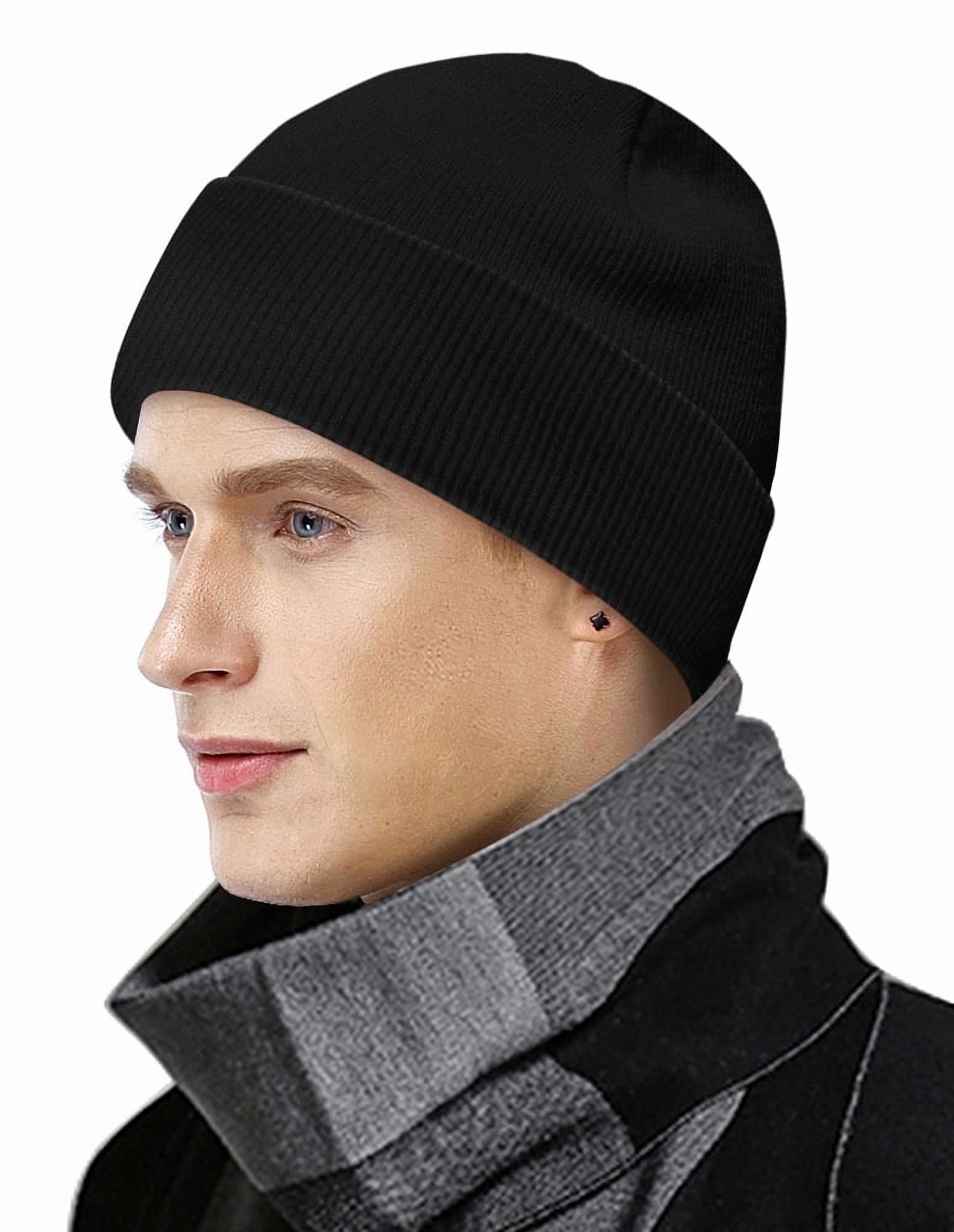 Beanies Hats Men Women Black Beanie Skull Cap Soft Stocking Caps Winter Thermal Cuffed Knit Hats Cold Weather Snow Ski Warm Hat