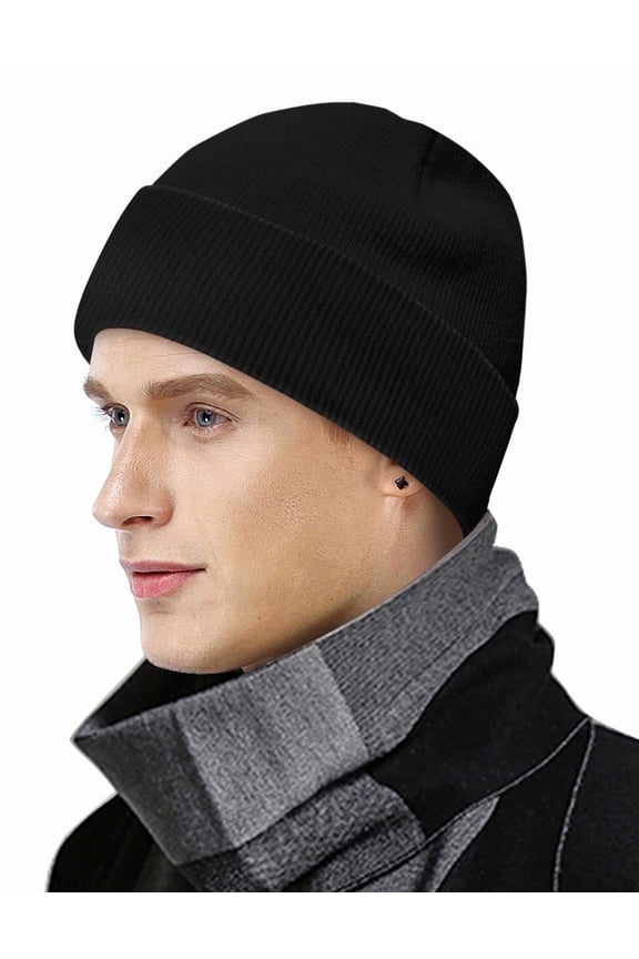 Beanies Hats Men Women Black Beanie Skull Cap Soft Stocking Caps Winter Thermal Cuffed Knit Hats Cold Weather Snow Ski Warm Hat