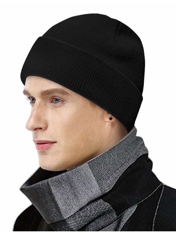 Beanies Hats Men Women Black Beanie Skull Cap Soft Stocking Caps Winter Thermal Cuffed Knit Hats Cold Weather Snow Ski Warm Hat