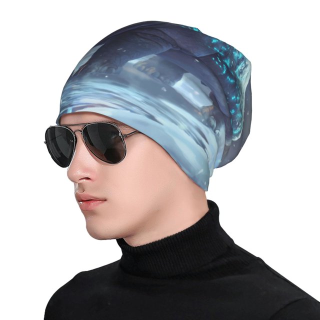 Beanies Hats for Men Women Ice blue polka dot snow hippo Soft