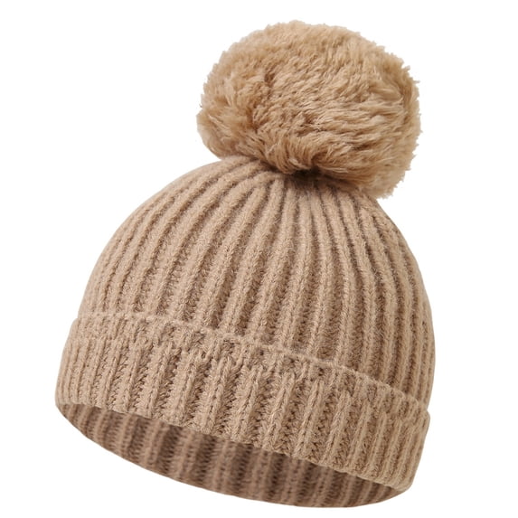 Beanies Hats for Boys Girls Cute Chunky Knitted Pom-Pom Skull Cap Size 0-1 Newborn Toddlers Casual Solid Stretchy Thermal Warm Slouch Hat