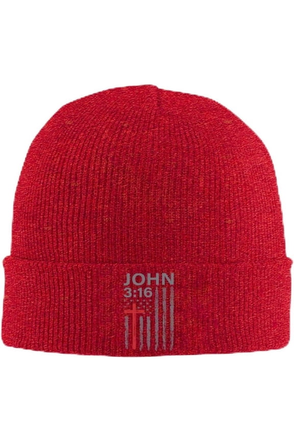 Beanies,John 3:16, Faith, Cross, American Flag, Patriotic Beanie Hat Women Men Knit Hat Skull Cap Slouchy Hat Black
