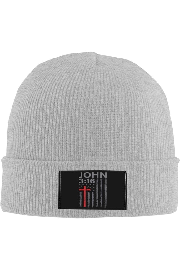 Beanies,John 3:16, Faith, Cross, American Flag, Patriotic Beanie Hat Women Men Knit Hat Skull Cap Slouchy Hat Black