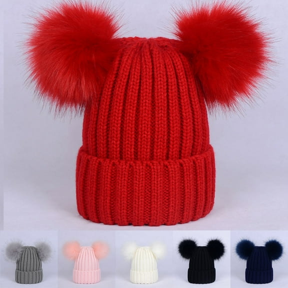 Beanies Women with Double Pom Pom, Winter Hats for Women Cold Weather Warm Knit Fleece Lined, Cute Beanie Cap for Daily Use