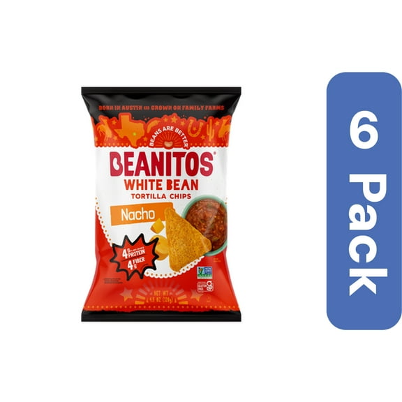 Beanitos White Bean Nacho Cheese Chips 4.5 oz (Pack of 6)