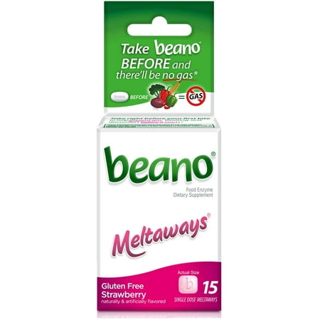 Beano Meltaways, Gas Prevention & Digestive Enzyme Supplement, Strawberry Flavor, 15 Count - 7 Pack