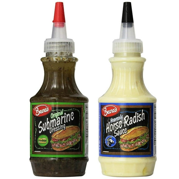 Beanos Sauce and Dressing Variety Pack of 2 Flavors | Submarine Dressing and Horseradish Sauce | 8 oz