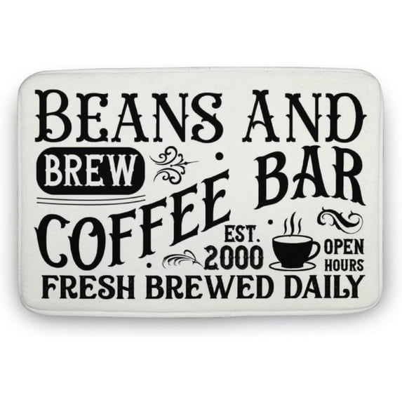 Beans and Brew Coffee Bar Fresh Brewed Daily Coffee Kitchen Rug Coffee Rug Door Mats Bath Rugs Welcome Non Slip for Floor Bedroom Living Room Home Decor Coffee Bar Decor Gift 18x30 Inch