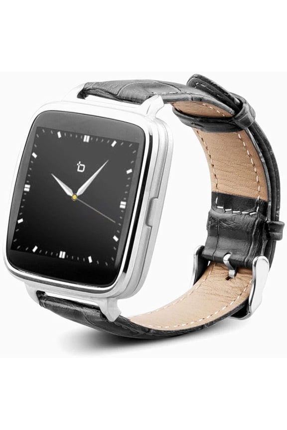 Full Function Smart Watch for Apple/Android Devices. Classical Elegance with Communications, Fitness, Music & Camera Control. Silver face and Black strap.