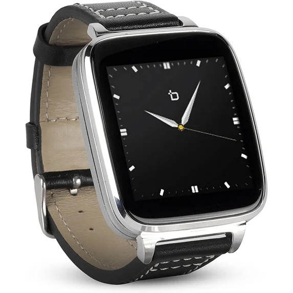 Beantech Silver Engage Plus Smartwatch for iOS and Android with 8GB of Music Storage and Leather Strap, Light Silver