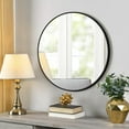 thumbnail image 1 of Beaquicy 20 inch Round Mirror Bathroom Mirror Wall Wall Mounted Bathroom Mirror with Towel Rack, 1 of 9