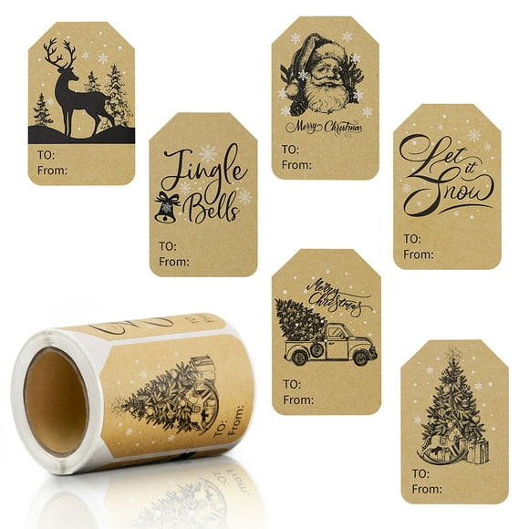 Beaquicy Christmas Gift Tags Stickers 120Pcs 2 x 3 inch Self-Adhesive Xmas Gift Name Tag Stickers Brown