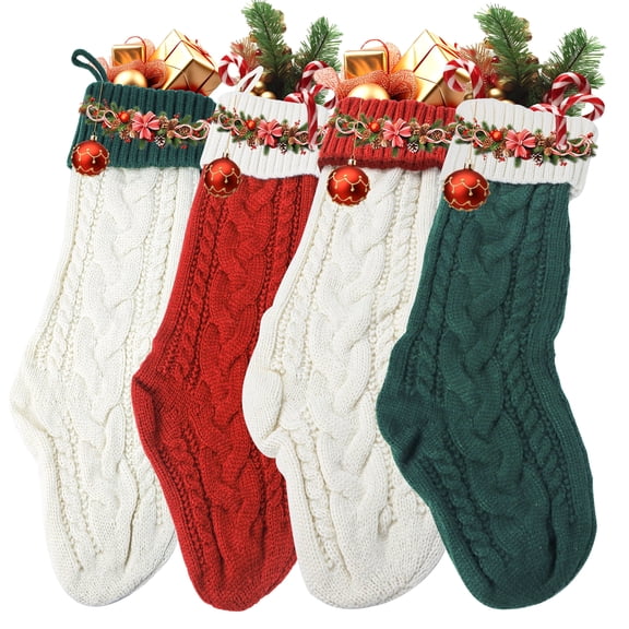 Beaquicy Christmas Stockings Decoration Christmas Tree, 18 inches Large Sock Christmas Gift, 4 Packs