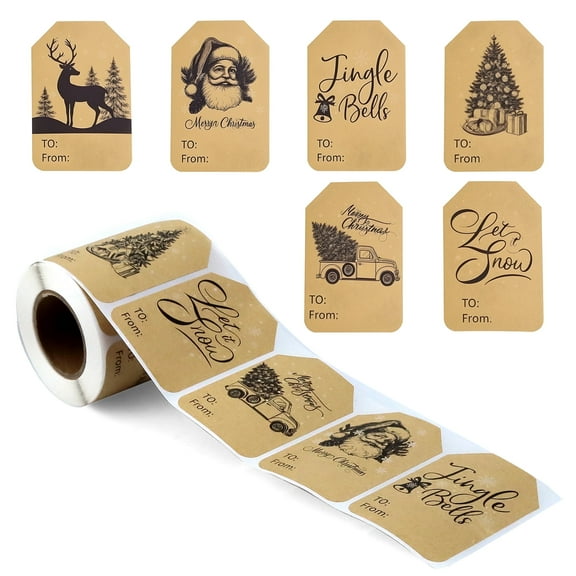 Beaquicy 300 Pcs Self Adhesive Gift Label for Xmas, 2 x 3 Inch Christmas Name Tags Stickers Xmas Tree Reindeer Gift Tags Stickers