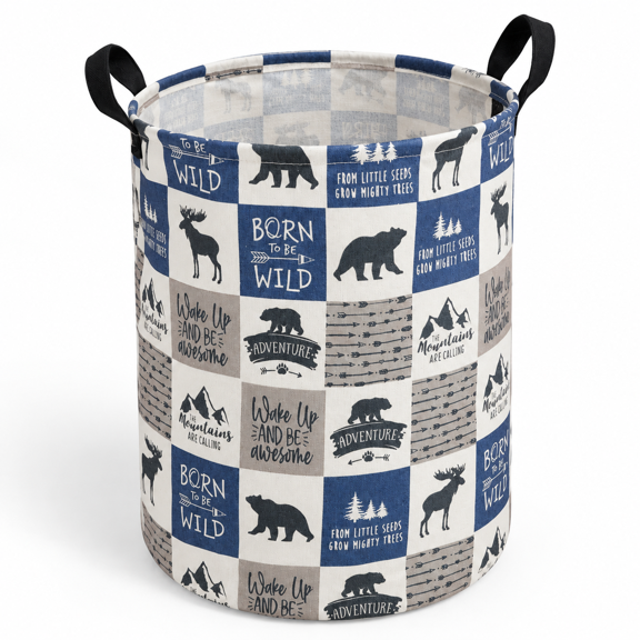 Bear-1 Collapsible Linen Cotton Laundry Hamper, Large Capacity Home Storage Basket