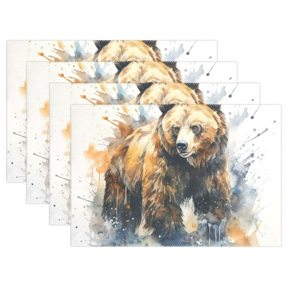 Bear 12×18 inch Placemats Heat Resistant Washable Foldable Rectangular Placemats Set Decoration Indoor Outdoor for Kitchen Dining Table 6PCs