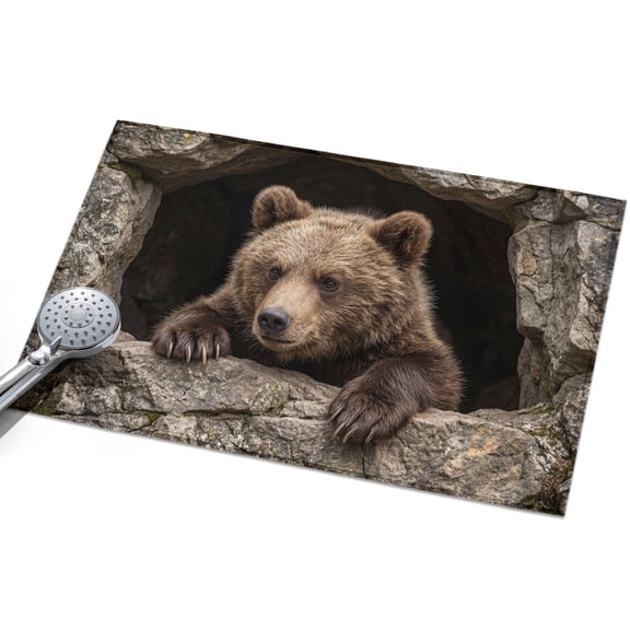 Bear 2x3ft Non Slip Area Rug Country Rustic Natural Forest Rock Cave Wild Animal Washable&nbsp;Soft Area Rugs for Living Room, Indoor&nbsp;Circle Carpet for Bedroom Dining Room Kitchen