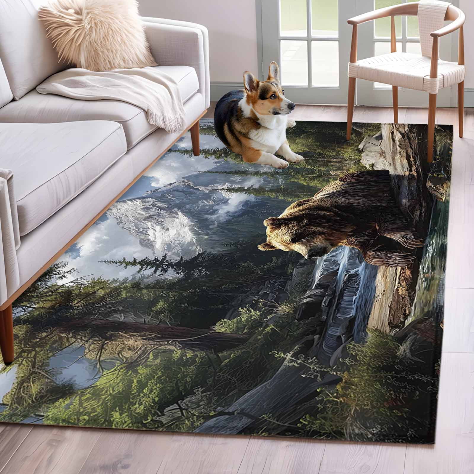 Bear 4'x6' Rug for Dining Table for 4 People Under Table, Animal Snow ...