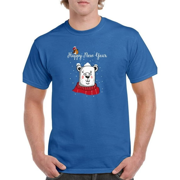 Bear And Bird New Year T-Shirt Men -Image by Shutterstock, Male Medium