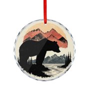 Bear And Mountain Ornament Appreciation Gifts Ornaments for Xmas Tree Forest Landscape Wildlife Animal Mountains Round Glass Hanging Ornament
