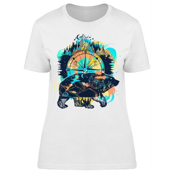 Bear And Mountains Tattoo T-Shirt Women -Image by Shutterstock, Female x-Large
