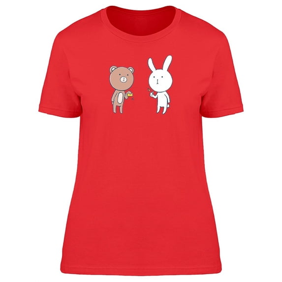 Bear And Rabbit Cartoon T-Shirt Women -Image by Shutterstock, Female Medium