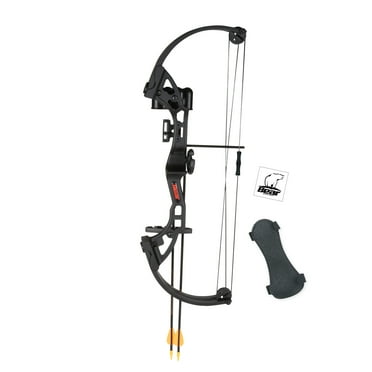 Bear Archery Brave Youth Bow Includes Whisker Biscuit, Arrows, Armguard, and Arrow Quiver Recommended for Ages 8 and Up – Black