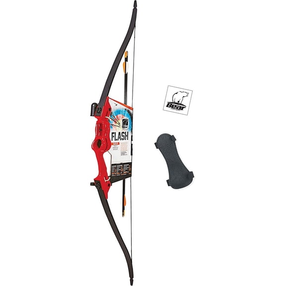 Bear Archery Flash Bow Set for Youth, Recommended Ages 11-14, Ambidextrous, Continuous Draw Weight Up to 18 lb., Continuous Draw Length Up to 24-inches