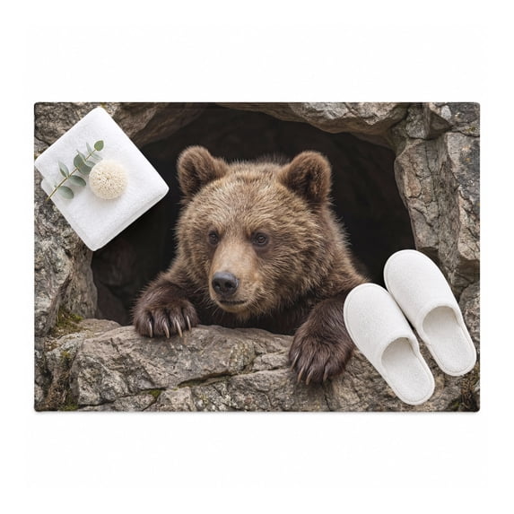 Bear Area Rug 2'x3', Country Rustic Natural Forest Rock Cave Wild Mat ...