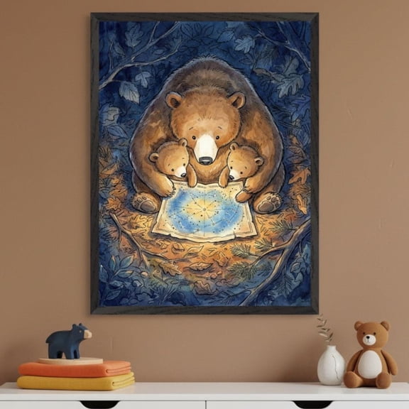 Bear Art Woodland Nursery Decor Mother And Cubs Print Star Map Unframed Paper Poster 8x10in