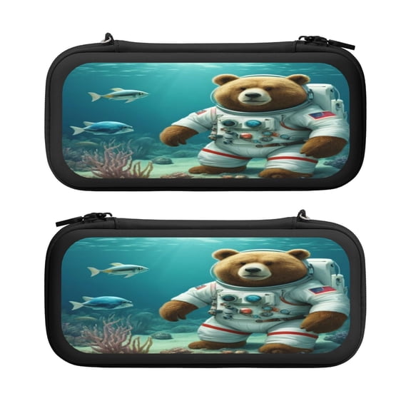 Bear Astronaut, Carrying Case For Nintendo Switch & OLED Version, Eva Lightweight Shockproof Protective Pouch Case for Game Console & Accessories with 10 Game Card Slot & Wristband, Black